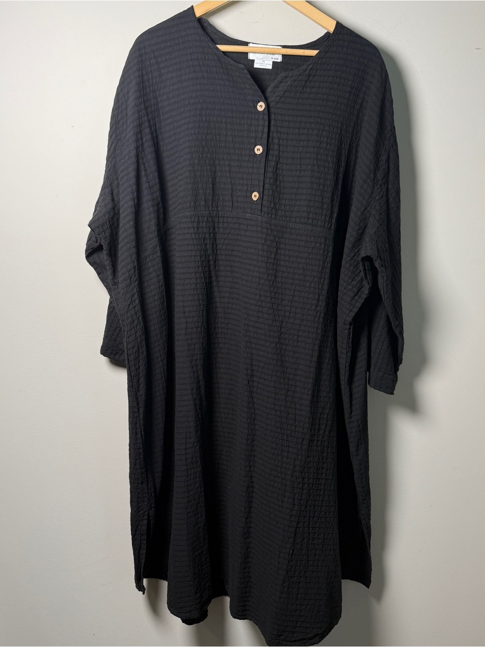 Vermont Country Store Black Seersucker Henley Midi Dress Cottagecore Plus 3X
